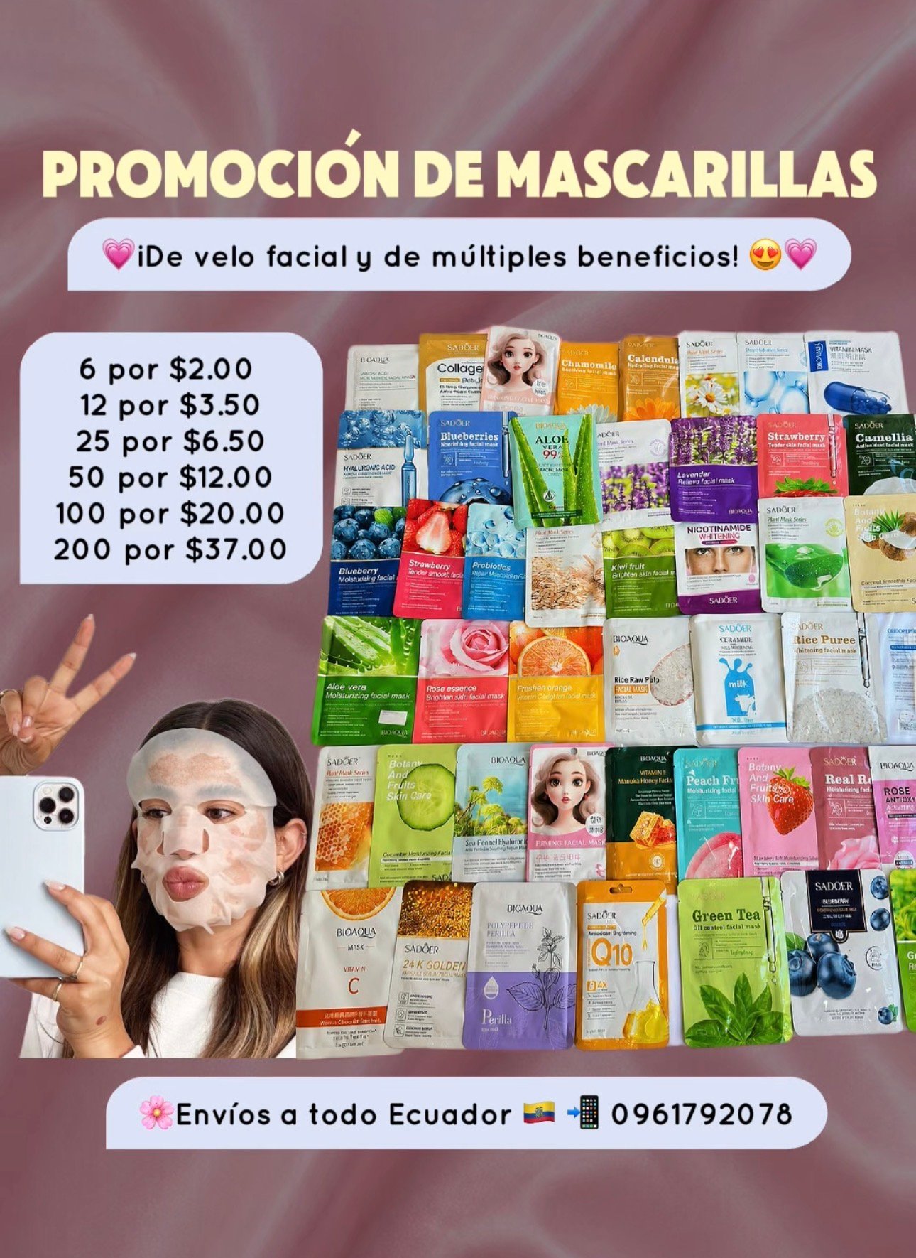 💖🌸 12 Mascarillas por $3.50
