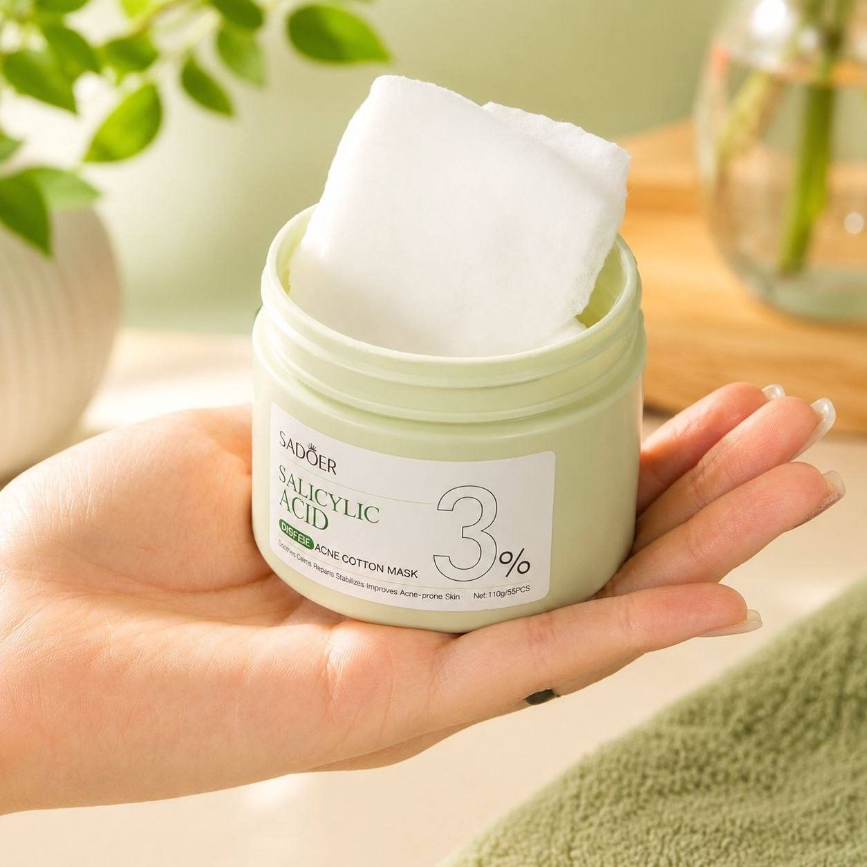 💚 Frasco de 55 Pads de Algodón con Ácido Salicílico 3% SADOER